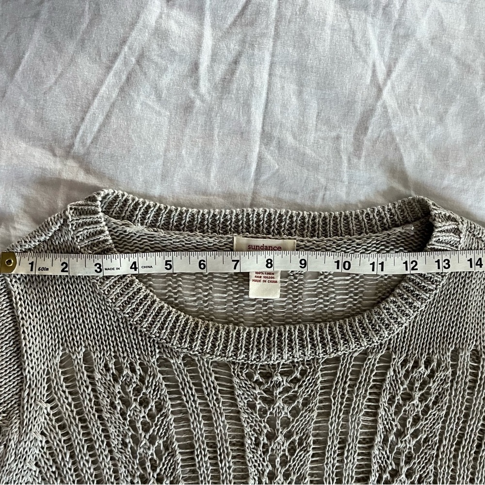 Sundance Light Gray Linen boho fun Backless Crochet Knit Top Womens sz Large GUC - Picture 14 of 15